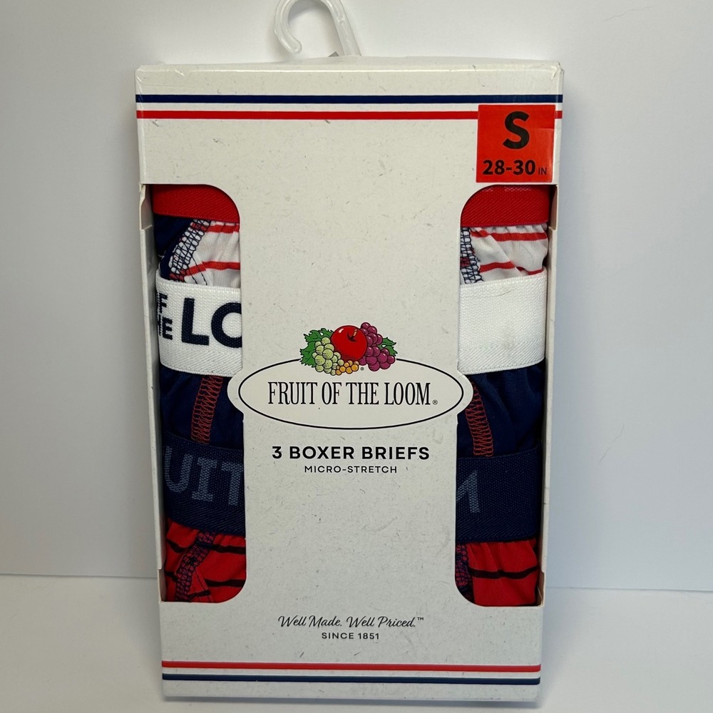 Fruit of the Loom Mens 3PK Micro-Stretch Boxer Briefs Red White Blue Small 28-30